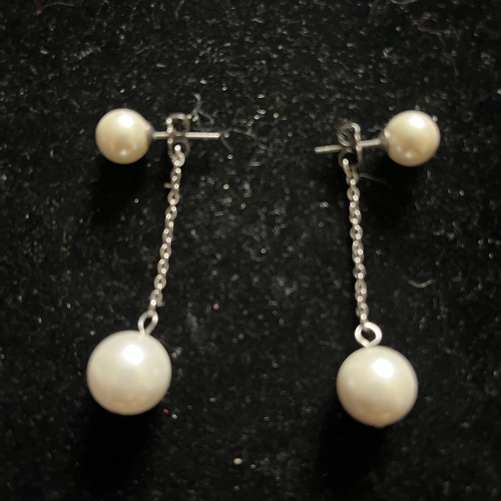 Tini Lux Silver and White Pearl Drop Earrings - Picture 10 of 16